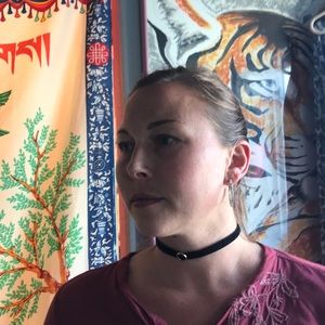 3Black velvet chokers with bling, bow, and a ring